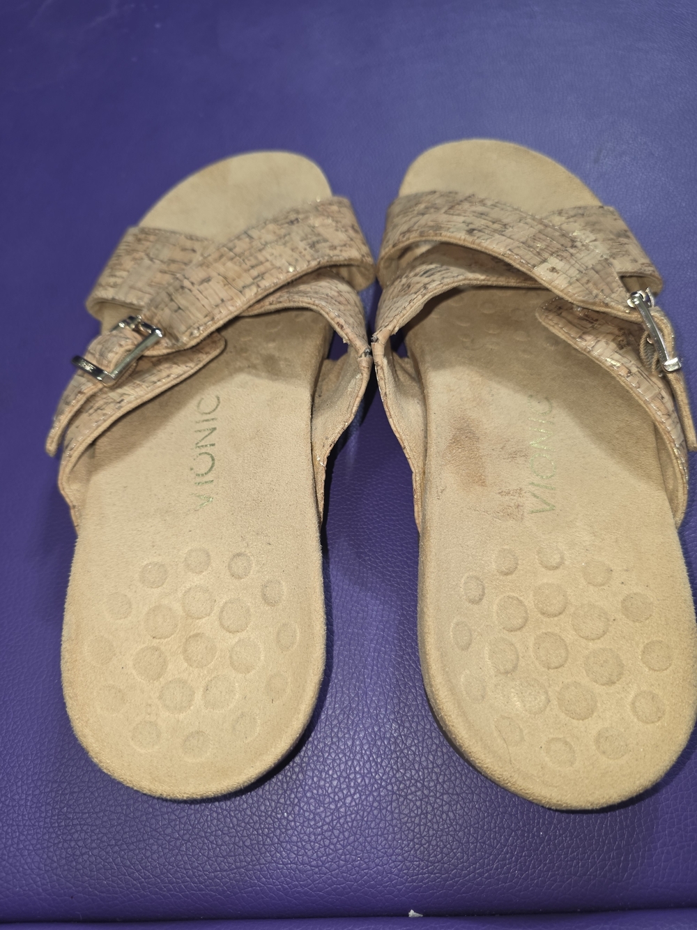 Vionic Cork-Texture Crisscross Slide Sandals in Light Brown - Picture 3 of 4